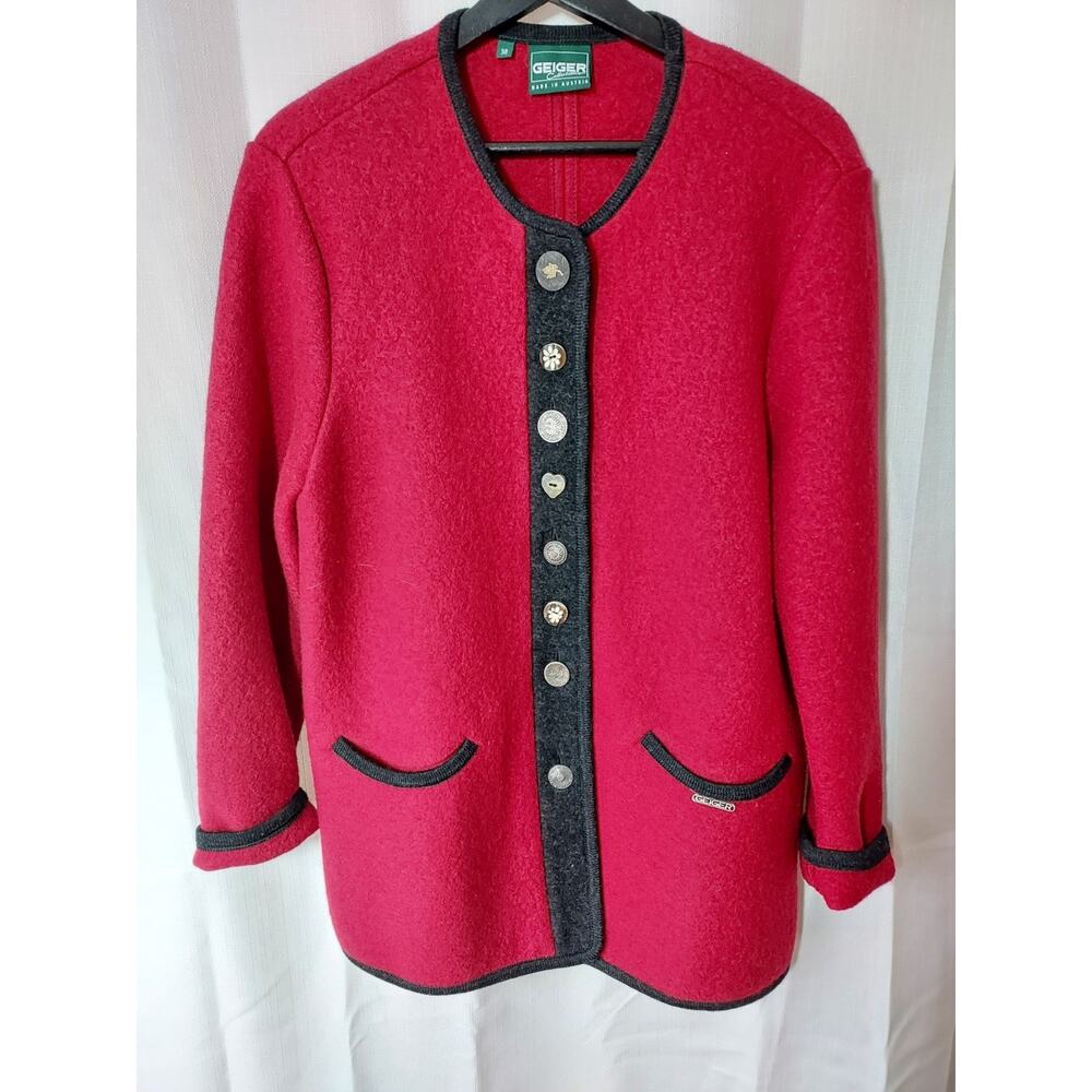 Geiger Austria Jacket 100% Boiled Wool Classic Warm Vintage Red Women Sz 38 US M
